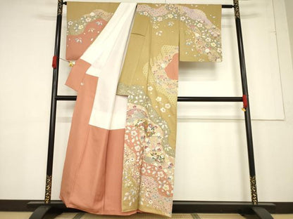 平和屋着物●訪問着 駒刺繍 地紙吉祥花文 金彩 正絹 逸品 AABF3999ck