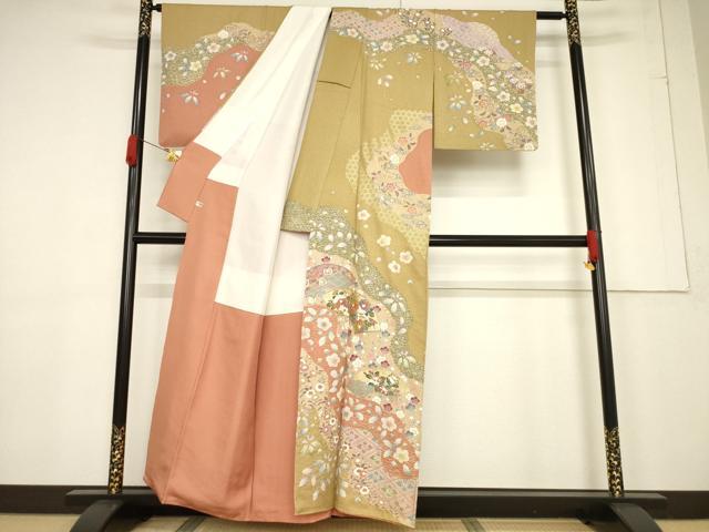 平和屋着物●訪問着 駒刺繍 地紙吉祥花文 金彩 正絹 逸品 AABF3999ck