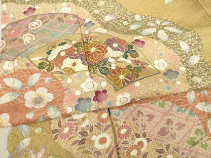 平和屋着物●訪問着 駒刺繍 地紙吉祥花文 金彩 正絹 逸品 AABF3999ck