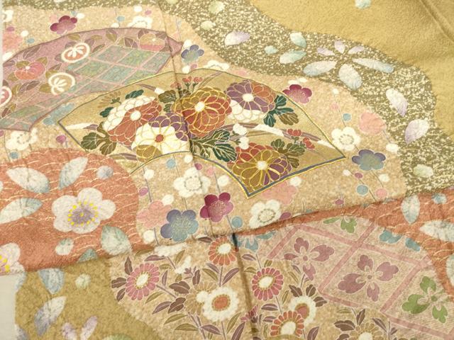 平和屋着物●訪問着 駒刺繍 地紙吉祥花文 金彩 正絹 逸品 AABF3999ck