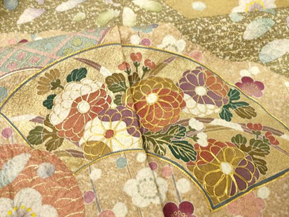 平和屋着物●訪問着 駒刺繍 地紙吉祥花文 金彩 正絹 逸品 AABF3999ck