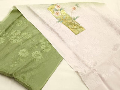 平和屋本店●和装小物　帯締め・帯揚げセット　平組　短冊花文　花唐草　暈し染め　金糸　金銀彩　逸品　未使用品あり　AABF4002ay