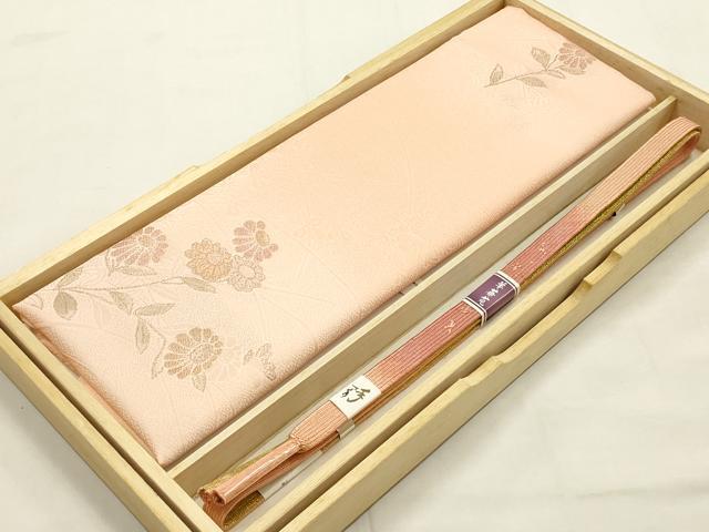 平和屋本店●和装小物　帯締め・帯揚げセット　高麗組 綾出し　草花文　暈し染め　金糸　正絹　逸品　未使用　AABF4004ay