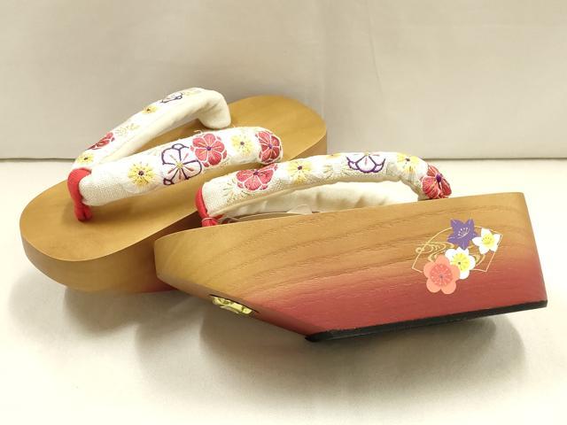 平和屋着物●和装小物 ぽっくり下駄 こっぽり・おこぼ下駄 刺繍 花柄 梅桔梗 金銀糸 金彩 逸品 未使用 AABF4041ay