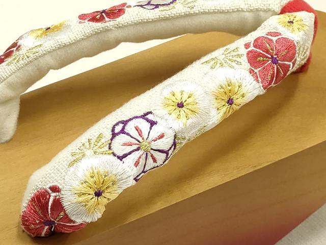 平和屋着物●和装小物 ぽっくり下駄 こっぽり・おこぼ下駄 刺繍 花柄 梅桔梗 金銀糸 金彩 逸品 未使用 AABF4041ay