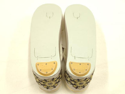 平和屋着物●和装小物　和装草履　厚底　ハイヒール草履　刺繍　ラインストーン　百華レース柄　金糸　箱付き　逸品　AABF4045ay