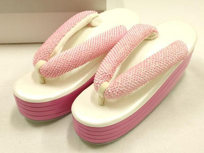 平和屋着物●和装小物　和装草履　厚底　ハイヒール草履　総絞り　箱付き　逸品　AABF4046ay
