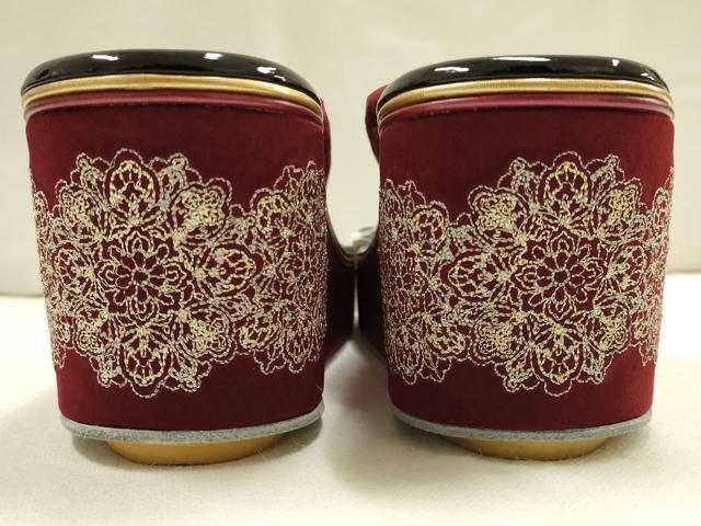 平和屋着物●和装小物　和装草履　厚底　ハイヒール草履　刺繍　百華レース柄　金銀糸　箱付き　逸品　AABF4048ay