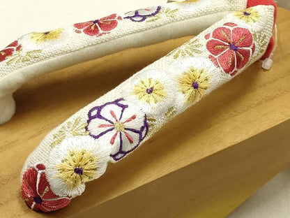 平和屋着物●和装小物 ぽっくり下駄 こっぽり・おこぼ下駄 桐下駄 刺繍 花柄 梅桔梗 金銀糸 箱付き 逸品 未使用 AABF4049ay