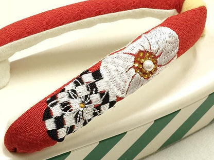 平和屋着物●和装小物 和装草履 厚底 ハイヒール草履 刺繍 パール ラインストーン 花柄 逸品 AABF4053ay