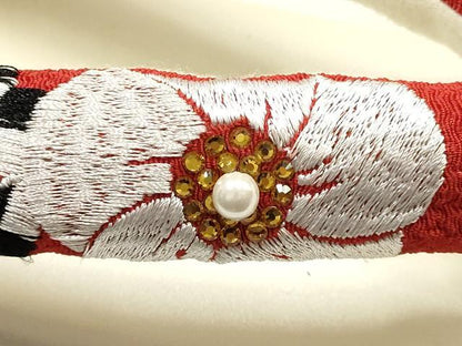 平和屋着物●和装小物 和装草履 厚底 ハイヒール草履 刺繍 パール ラインストーン 花柄 逸品 AABF4053ay
