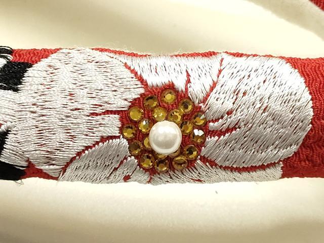 平和屋着物●和装小物 和装草履 厚底 ハイヒール草履 刺繍 パール ラインストーン 花柄 逸品 AABF4053ay
