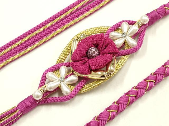 平和屋着物●和装小物　振袖用帯締め　装飾　つまみ細工　パール　ラインストーン　金糸　切り房　逸品　未使用　AABF4063ay