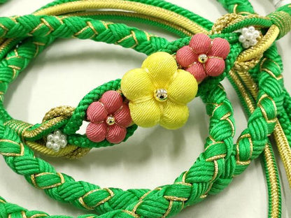 平和屋着物●和装小物　振袖用帯締め　装飾　ちりめん細工　パール　金糸　切り房　逸品　未使用　AABF4086ay