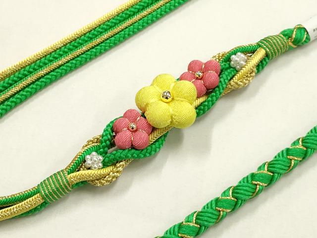 平和屋着物●和装小物　振袖用帯締め　装飾　ちりめん細工　パール　金糸　切り房　逸品　未使用　AABF4086ay