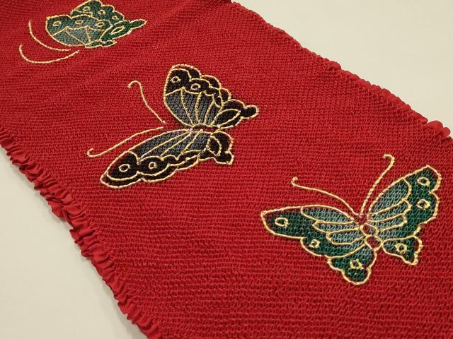 平和屋本店●和装小物 帯締め・帯揚げセット 振袖用 総絞り 舞蝶 金糸 金彩 逸品 未使用品あり AABF4189ay