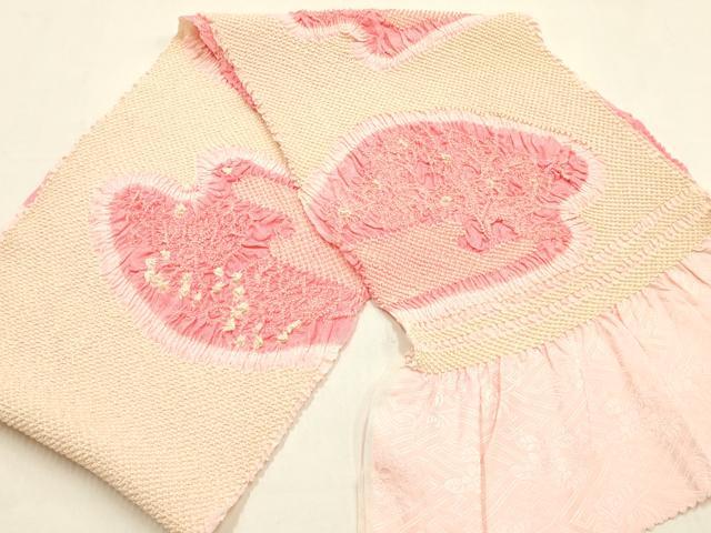 平和屋本店●和装小物　帯締め・帯揚げセット　振袖用　総絞り　花柄　金糸　撚り房　逸品　未使用　AABF4190ay