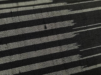 平和屋着物●上質な紬 横段間道 黒地 正絹 逸品 AABF4201cs
