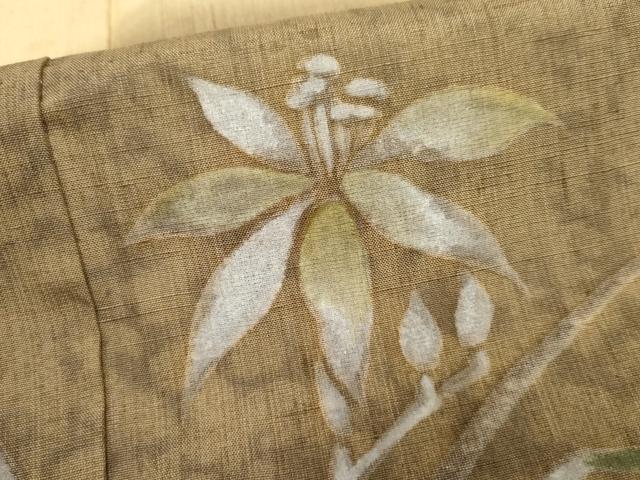 平和屋着物●着物作家 岡本龍三 訪問着 紬地 草花文 正絹 逸品 AABF4202cs