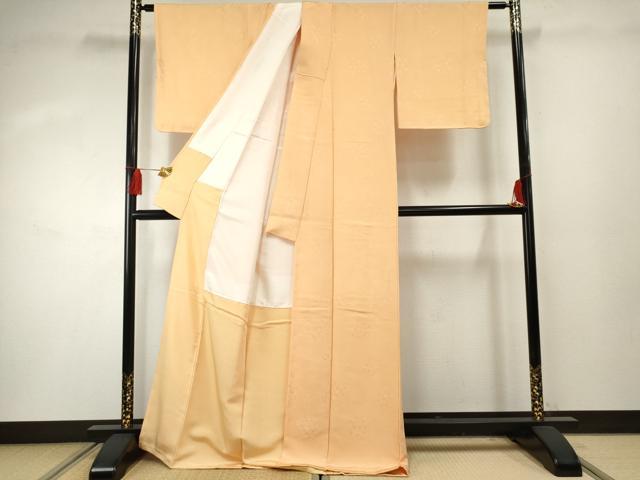 平和屋着物●上質な色無地 亀甲花地紋 萱草色 正絹 逸品 未使用 AABF4205cs