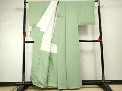 平和屋着物●上質な色無地 花丸地紋 若葉色 正絹 逸品 未使用 AABF4206cs