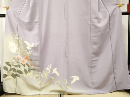 平和屋着物●訪問着 草花文 百合 ユリ 暈し染め 藤色地 金糸 金彩 正絹 逸品 AABF4212cs