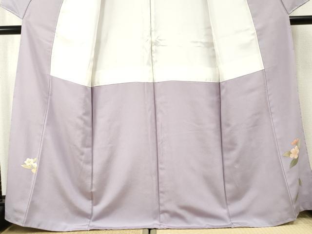 平和屋着物●訪問着 草花文 百合 ユリ 暈し染め 藤色地 金糸 金彩 正絹 逸品 AABF4212cs