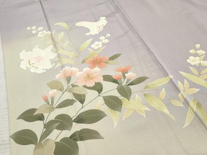 平和屋着物●訪問着 草花文 百合 ユリ 暈し染め 藤色地 金糸 金彩 正絹 逸品 AABF4212cs