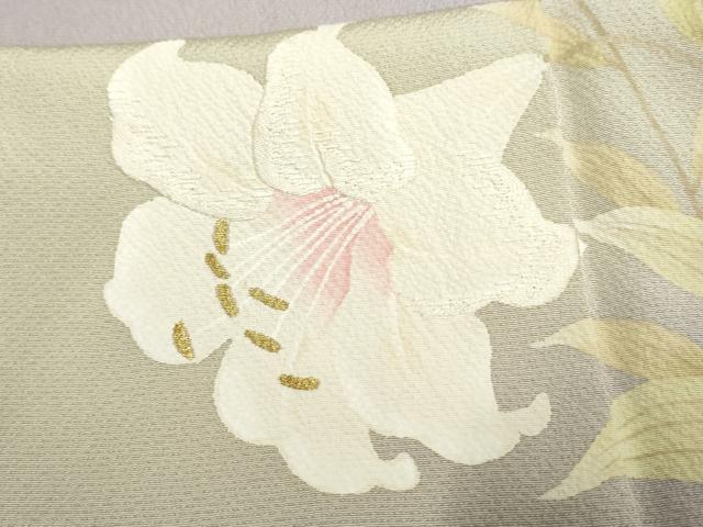 平和屋着物●訪問着 草花文 百合 ユリ 暈し染め 藤色地 金糸 金彩 正絹 逸品 AABF4212cs