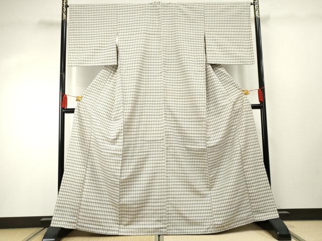 平和屋着物●上質な紬 格子 正絹 逸品 AABF4213cs