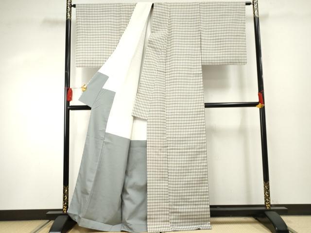 平和屋着物●上質な紬 格子 正絹 逸品 AABF4213cs