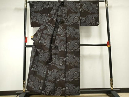 平和屋着物●弓浜絣　単衣　花鼓文　綿　逸品　AABF4215cs