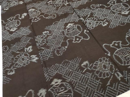平和屋着物●弓浜絣　単衣　花鼓文　綿　逸品　AABF4215cs