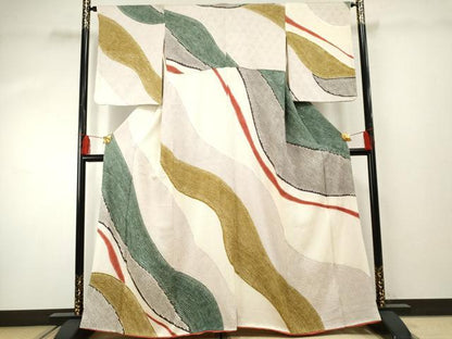 平和屋着物●訪問着 総絞り 波文 正絹 逸品 AABF4219cs