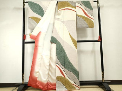 平和屋着物●訪問着 総絞り 波文 正絹 逸品 AABF4219cs