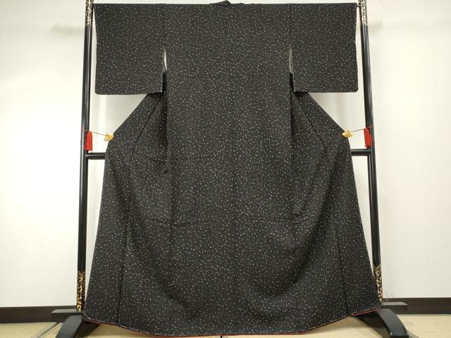 平和屋着物●上質な小紋　箔散らし　黒地　金彩　正絹　逸品　未使用　AABF4222cs
