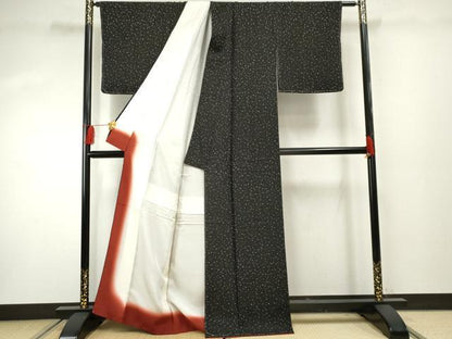 平和屋着物●上質な小紋　箔散らし　黒地　金彩　正絹　逸品　未使用　AABF4222cs