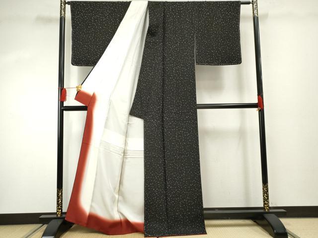平和屋着物●上質な小紋　箔散らし　黒地　金彩　正絹　逸品　未使用　AABF4222cs