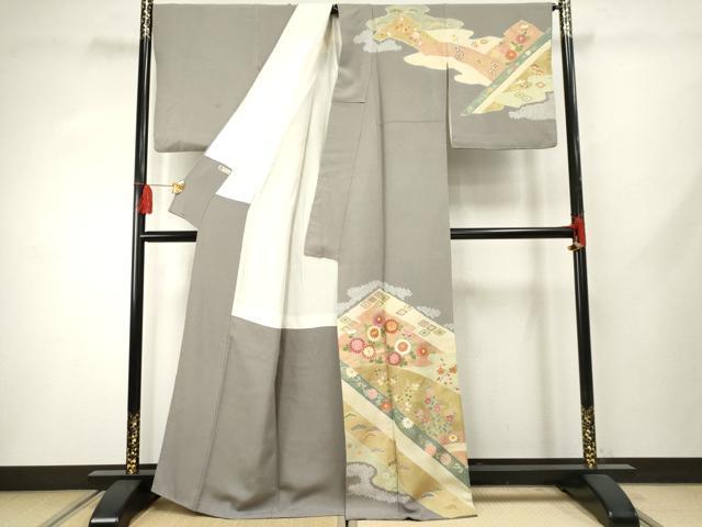 平和屋着物●京友禅の第一人者 松井青々 訪問着 駒刺繍 絞り 吉祥草花文 金彩 正絹 逸品 AABF4223cs
