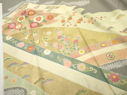 平和屋着物●京友禅の第一人者 松井青々 訪問着 駒刺繍 絞り 吉祥草花文 金彩 正絹 逸品 AABF4223cs