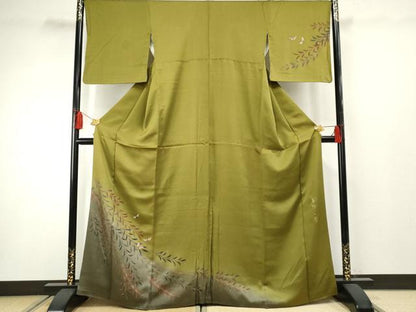 平和屋着物●染色作家 草野一騎 訪問着 舞蝶枝葉文 暈し染め 金彩 正絹 逸品 AABF4224cs