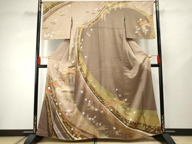 平和屋着物●訪問着 吉祥花松文 金彩 正絹 逸品 AABF4225cs
