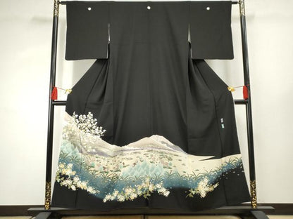 平和屋着物●本加賀友禅作家 横山秀一 黒留袖 遠山風景文 白川郷 正絹 逸品 AABF4226cs