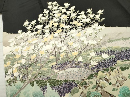 平和屋着物●本加賀友禅作家 横山秀一 黒留袖 遠山風景文 白川郷 正絹 逸品 AABF4226cs