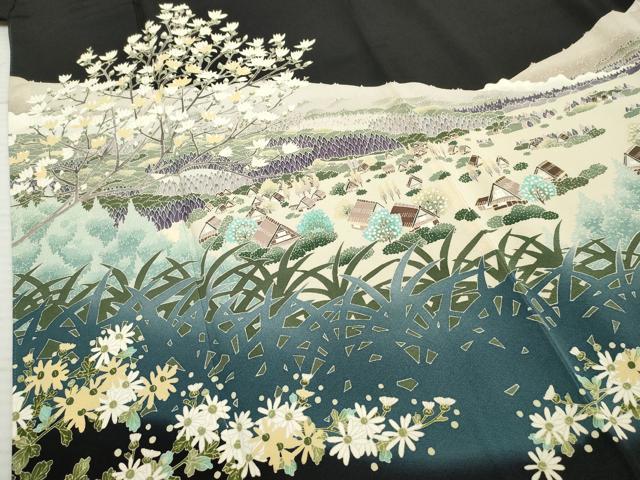 平和屋着物●本加賀友禅作家 横山秀一 黒留袖 遠山風景文 白川郷 正絹 逸品 AABF4226cs