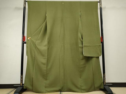 平和屋着物●豪華振袖 色無地 松葉色 正絹 逸品 AABF4227cs