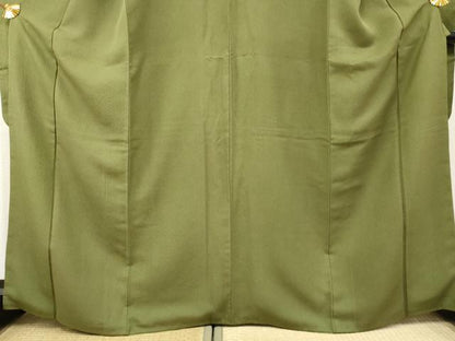 平和屋着物●豪華振袖 色無地 松葉色 正絹 逸品 AABF4227cs
