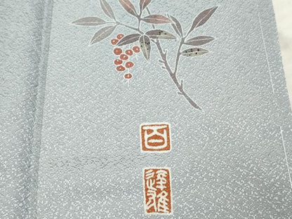 平和屋着物●京加賀友禅 百貫達雄 色無地 紋意匠 秘色色 正絹 逸品 AABF4229cs