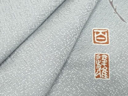 平和屋着物●京加賀友禅 百貫達雄 色無地 紋意匠 秘色色 正絹 逸品 AABF4229cs