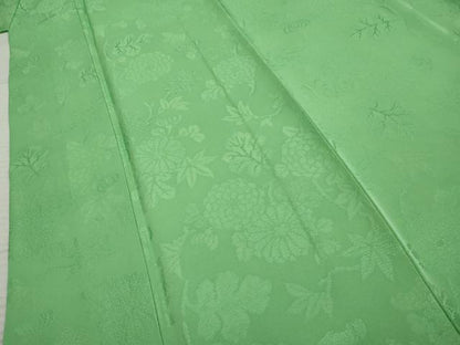 平和屋着物●上質な色無地 枝花地紋 薄緑色 正絹 逸品 AABF4234cs